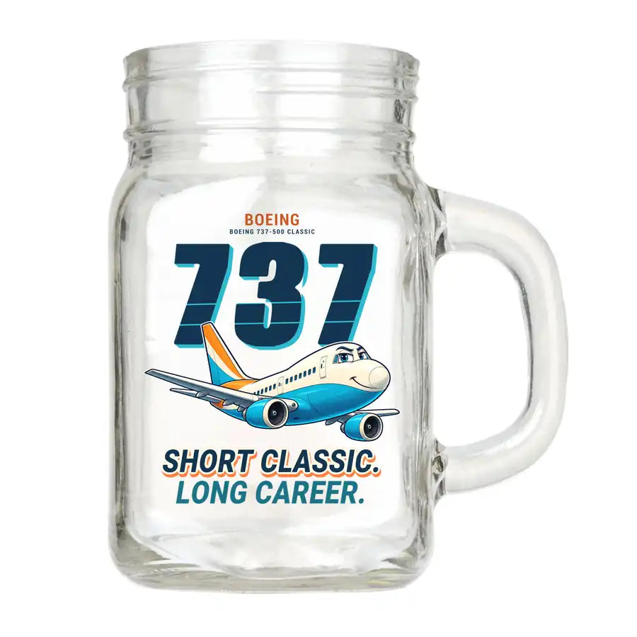 Boeing 737-500 Classic - Cartoon - Cocktail Glass (Mason Jar)