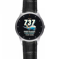 Thumbnail for Boeing 737-500 Classic - Cartoon + Name - Leather Strap - Striped Black Leather Strap