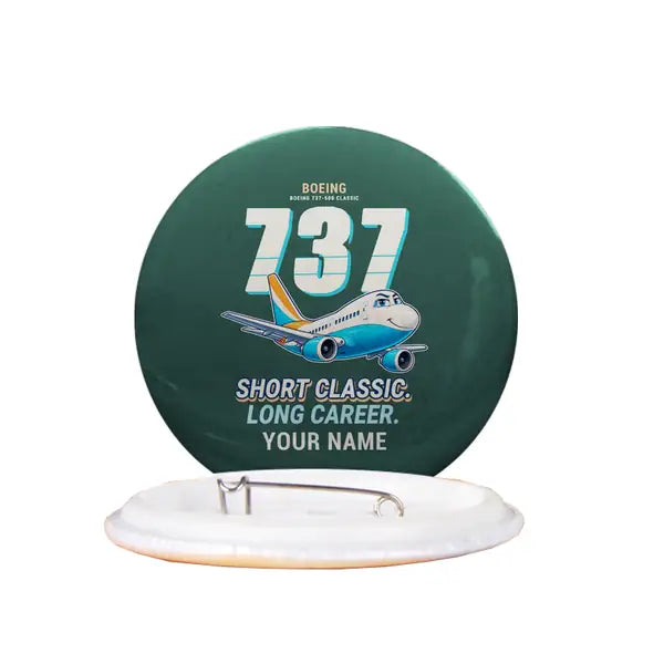 Boeing 737-500 Classic - Cartoon + Name - Pin - Dark Green