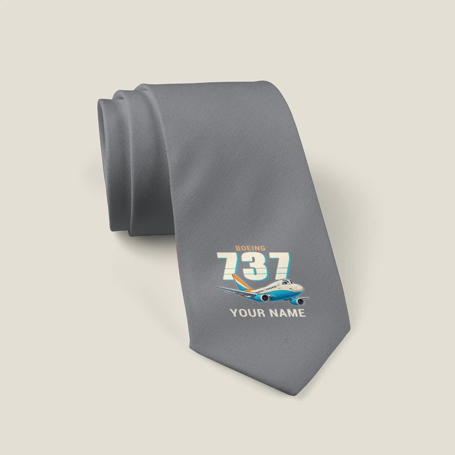 Boeing 737-500 Classic - Cartoon + Name - Tie - Gray