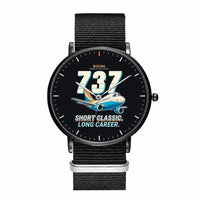 Thumbnail for Boeing 737-500 Classic - Cartoon - Slim Leather - Black and Black Nylon Strap
