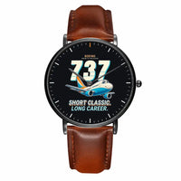 Thumbnail for Boeing 737-500 Classic - Cartoon - Slim Leather - Black and Brown Leather Strap
