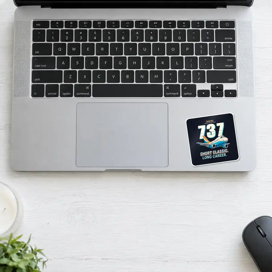 Boeing 737-500 Classic - Cartoon - Square Sticker - Laptop