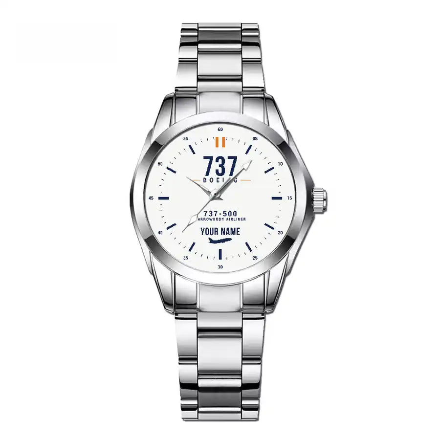 Boeing 737-500 Classic - Classic - White + Name - Stainless Steel Band - For Children and Women