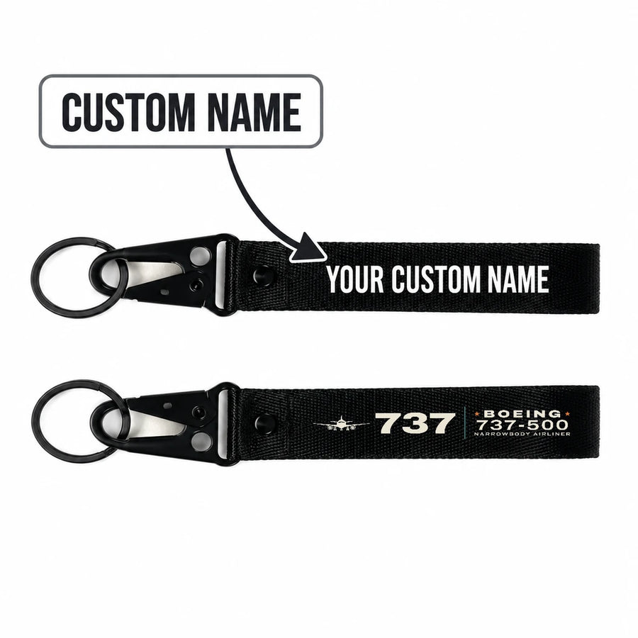 Boeing 737-500 Classic Hawk-Shaped Key Chains - Black - Heritage - Personalized