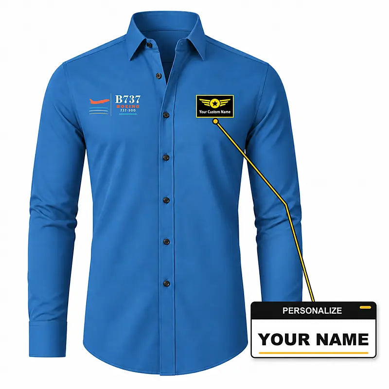 Boeing 737-500 Classic - Long Sleeve Shirt - Poster - Blue + NAME
