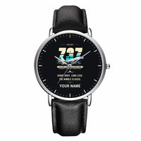 Thumbnail for Boeing 737-500 Classic - Original + Name - Slim Leather - Silver and Black Leather Strap