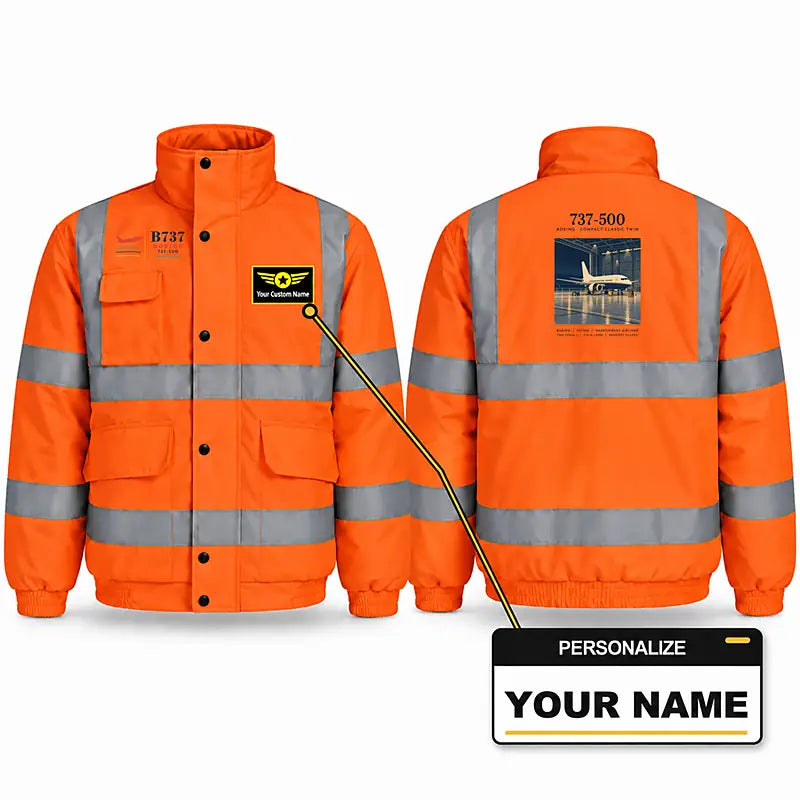 Boeing 737-500 Classic Reflective Winter Jackets - Poster + Name - Orange