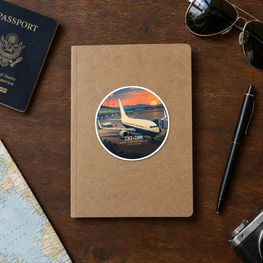 Boeing 737-700 NG - 3D + Name - Circle Sticker - Notebook