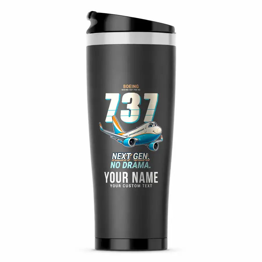 Boeing 737-700 NG - Cartoon + Name - Stainless Steel (No Holder) - Gray