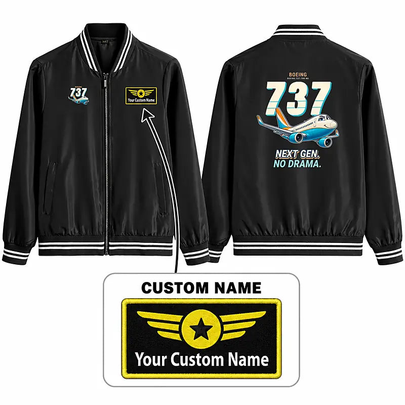 Boeing 737-700 NG Stylish Jackets - Baseball Collar - Cartoon + Name - Black
