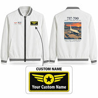 Thumbnail for Boeing 737-700 NG Stylish Jackets - Baseball Collar - Poster + Name - White