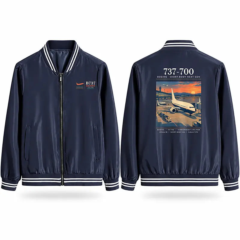 Boeing 737-700 NG Stylish Jackets - Baseball Collar - Poster - Navy Blue