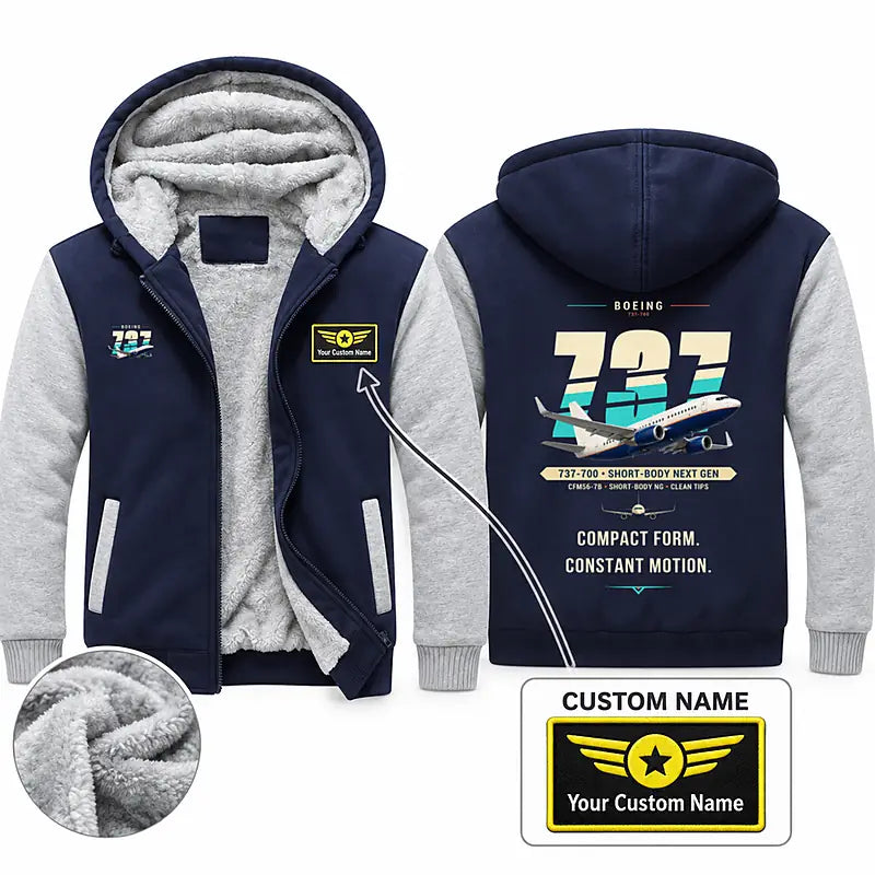 Boeing 737-700 NG Zipped Sweatshirts - Original + Name - Navy & Gray