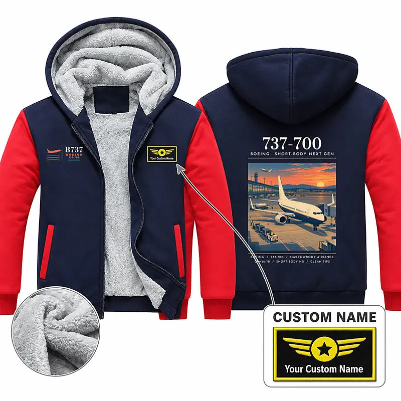 Boeing 737-700 NG Zipped Sweatshirts - Poster + Name - Navy & Red