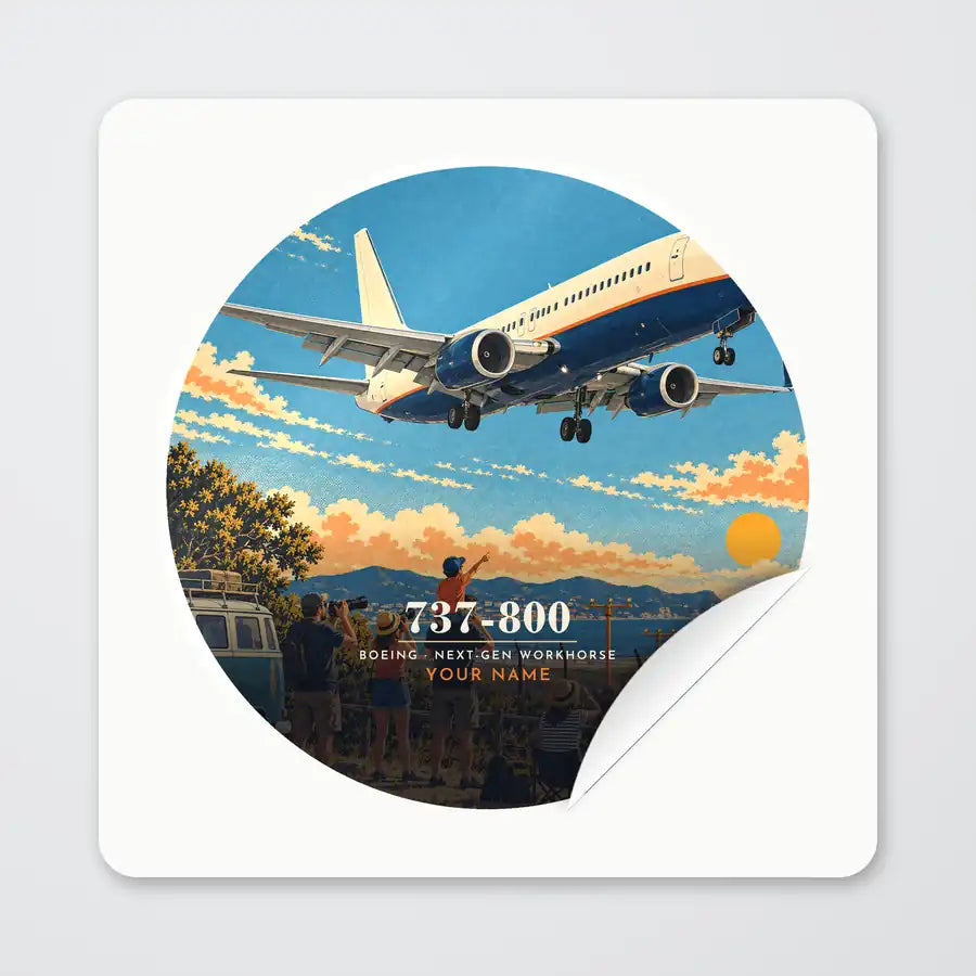 Boeing 737-800 NG - 3D + Name - Circle Sticker - Peel