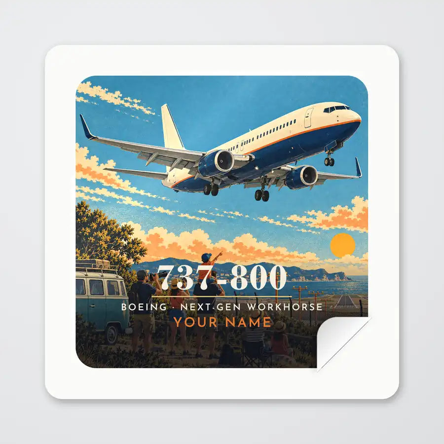 Boeing 737-800 NG - 3D + Name - Square Sticker - Peel