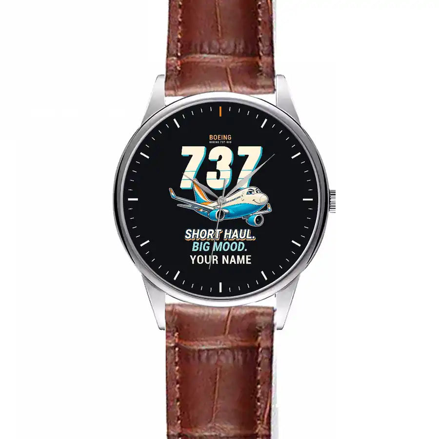 Boeing 737-800 NG - Cartoon + Name - Leather Strap - Striped Brown Leather Strap