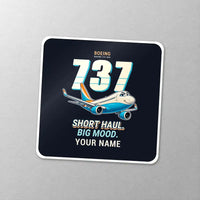 Thumbnail for Boeing 737-800 NG - Cartoon + Name - Square Sticker - Close-up