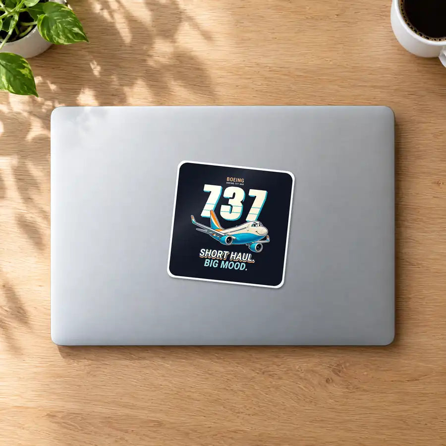 Boeing 737-800 NG - Cartoon - Square Sticker - MacBook