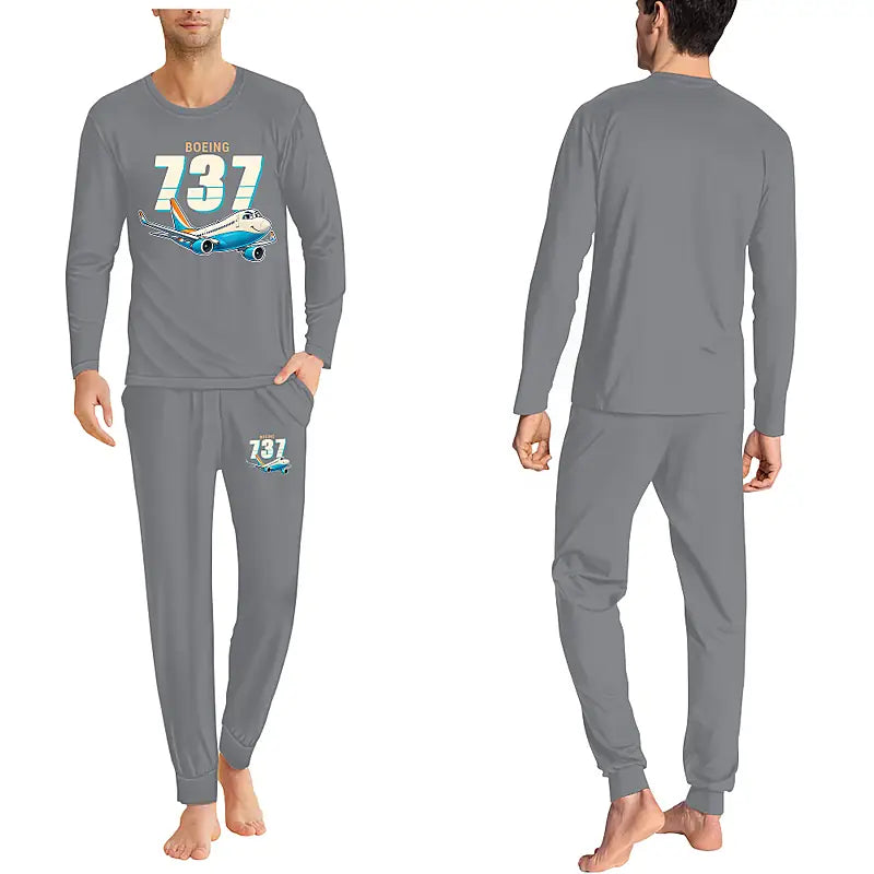 Boeing 737-800 NG - Men Pajamas - Cartoon Chest - Gray