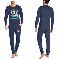 Thumbnail for Boeing 737-800 NG - Men Pajamas - Cartoon Chest + Name - Navy Blue