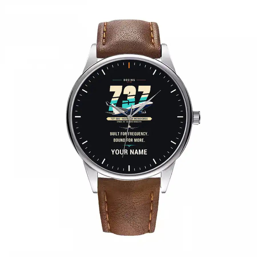 Boeing 737-800 NG - Original + Name - Leather Strap - Brown Leather Strap