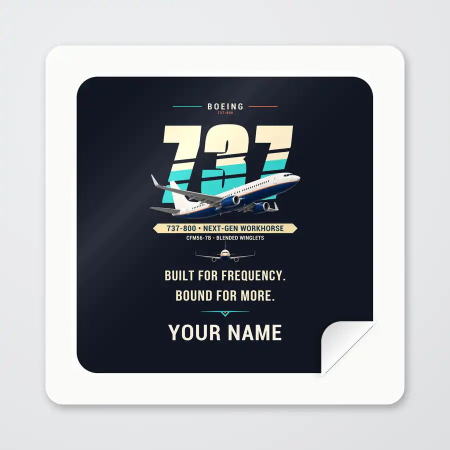 Boeing 737-800 NG - Original + Name - Square Sticker - Peel