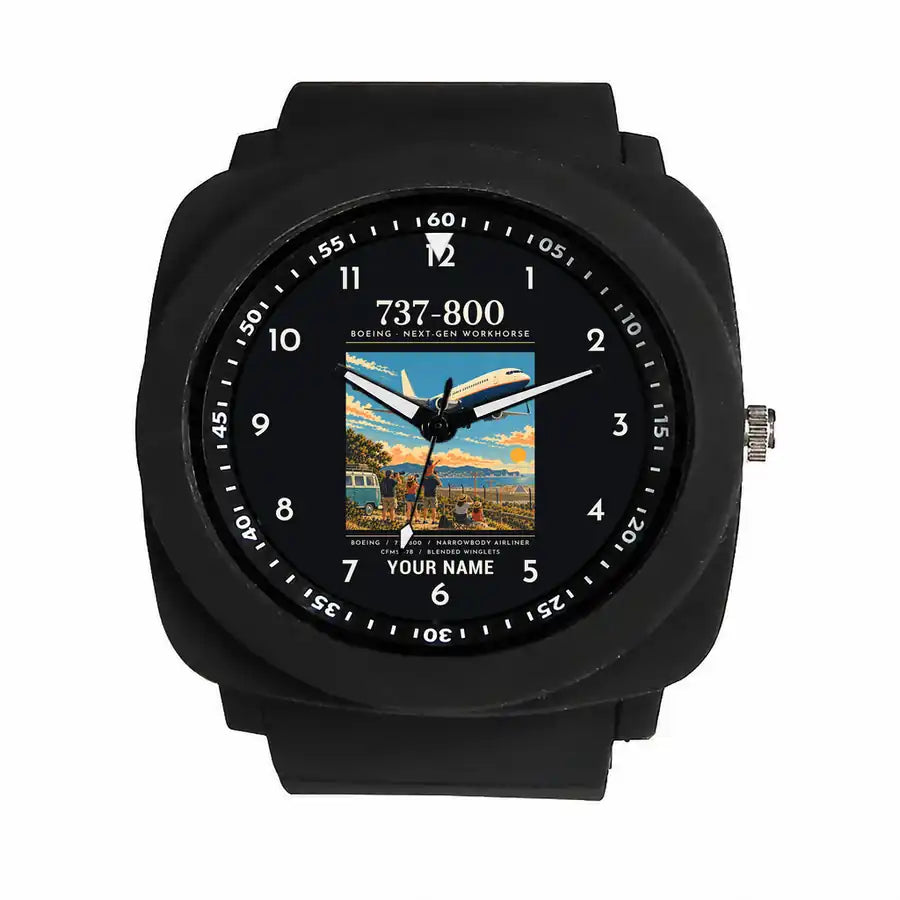 Boeing 737-800 NG - Poster + Name - Rubber Strap - Black
