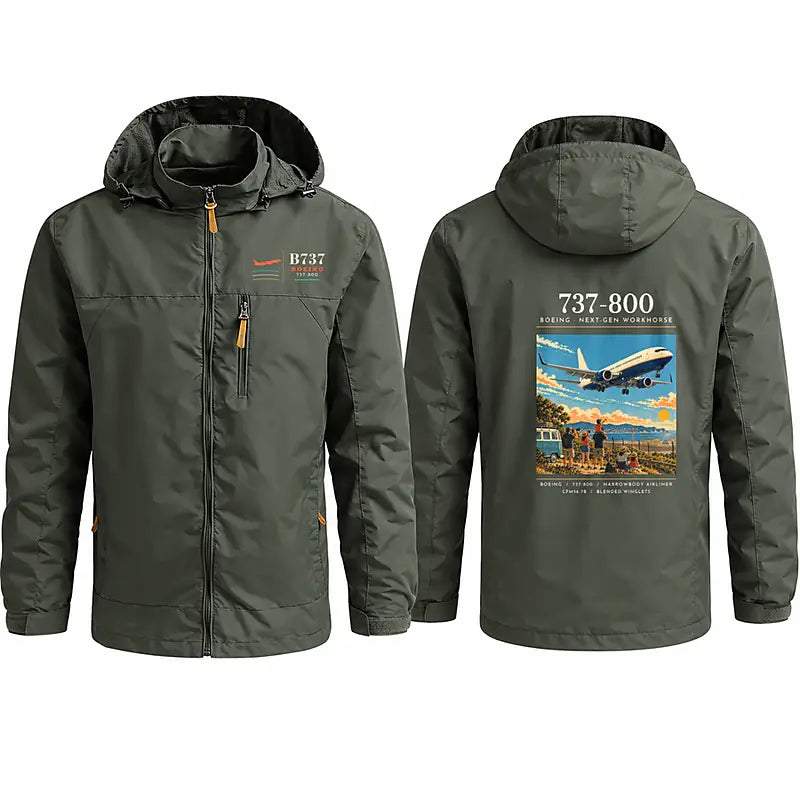 Boeing 737-800 NG Stylish Jackets - Hooded Windbreaker - Poster - Olive Green