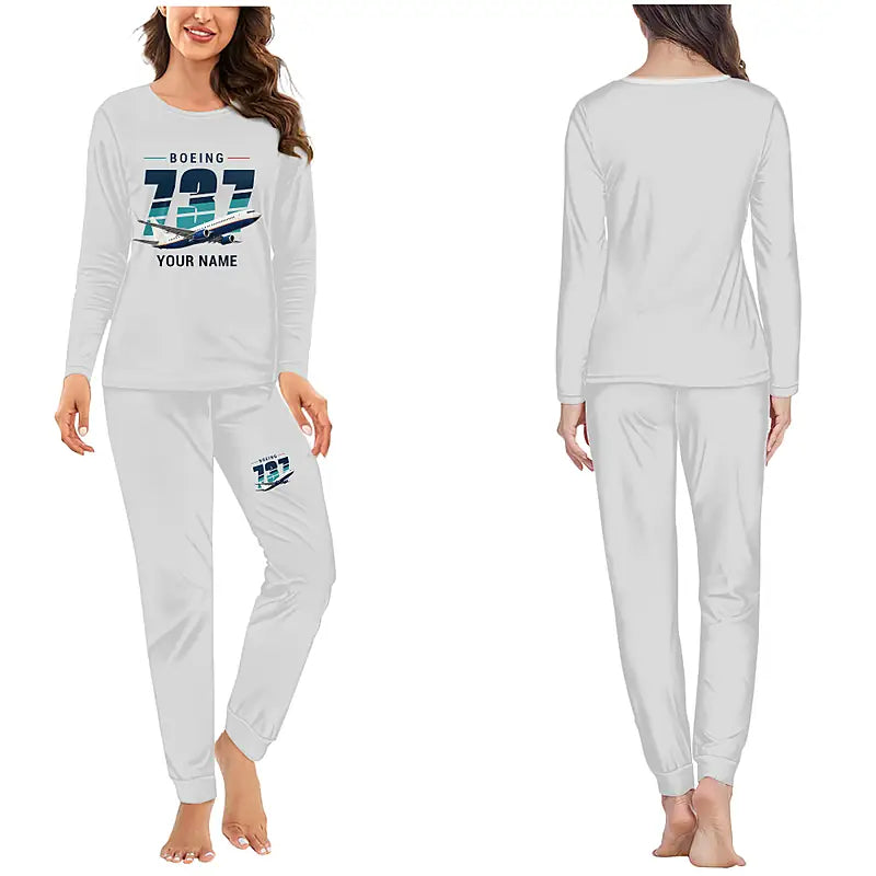 Boeing 737-800 NG - Women Pajamas - Original Chest + Name - Light Gray