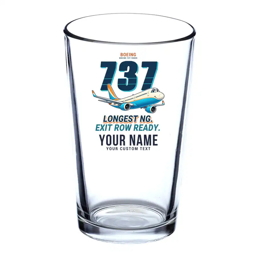 Boeing 737-900ER - Cartoon + Name - Beer & Water Glass