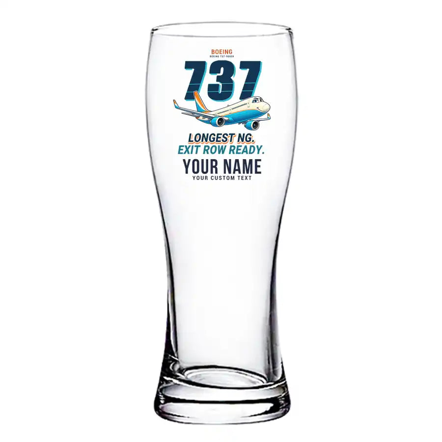 Boeing 737-900ER - Cartoon + Name - Pilsner Beer Glass