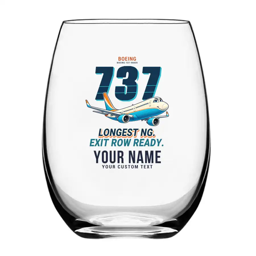 Boeing 737-900ER - Cartoon + Name - Water & Drink Glass