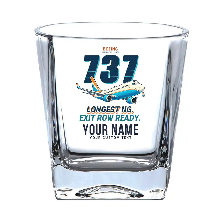 Boeing 737-900ER - Cartoon + Name - Whiskey Glass