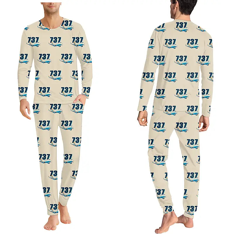 Boeing 737-900ER - Men Pajamas - Cartoon Pattern - Beige