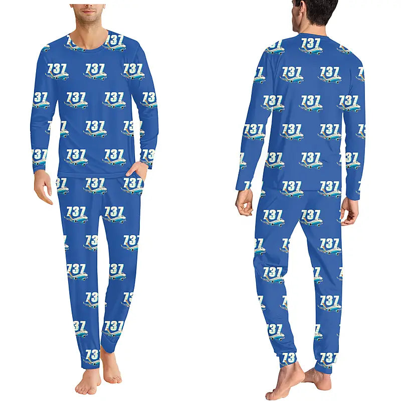 Boeing 737-900ER - Men Pajamas - Cartoon Pattern - Blue