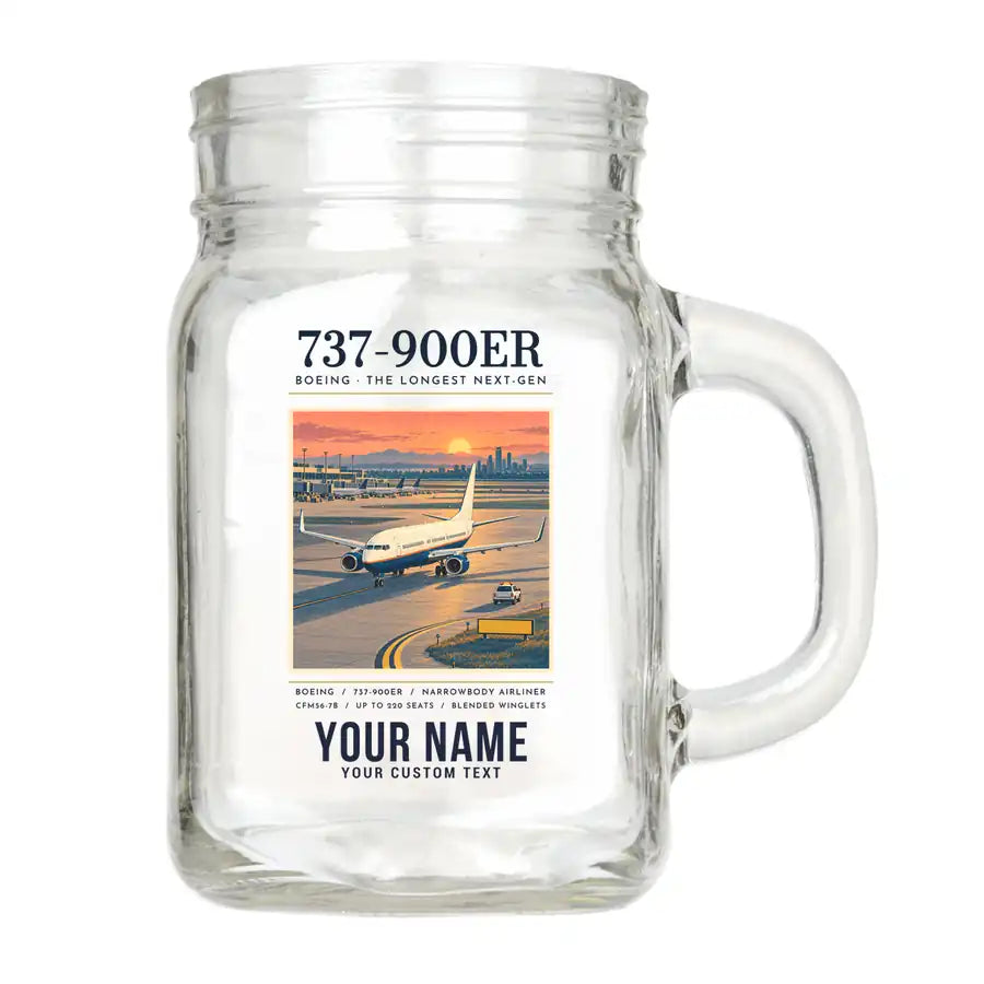 Boeing 737-900ER - Poster + Name - Cocktail Glass (Mason Jar)