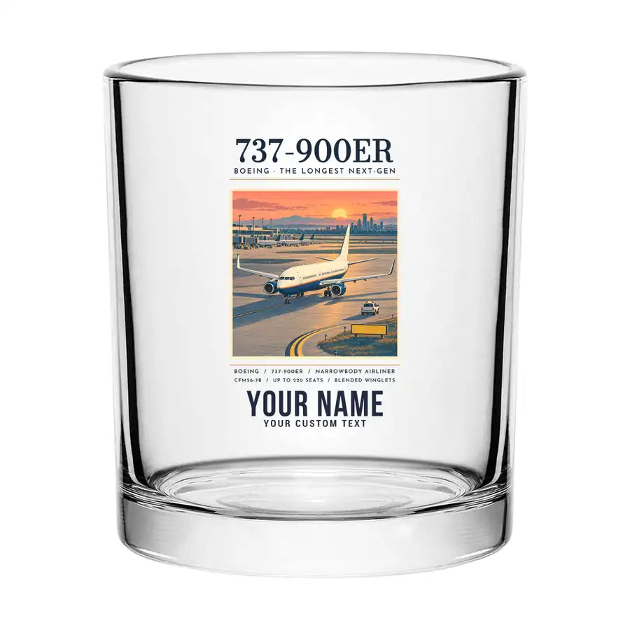 Boeing 737-900ER - Poster + Name - Special Whiskey Glass