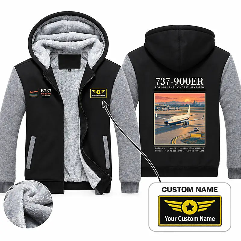 Boeing 737-900ER Zipped Sweatshirts - Poster + Name - Black & Gray