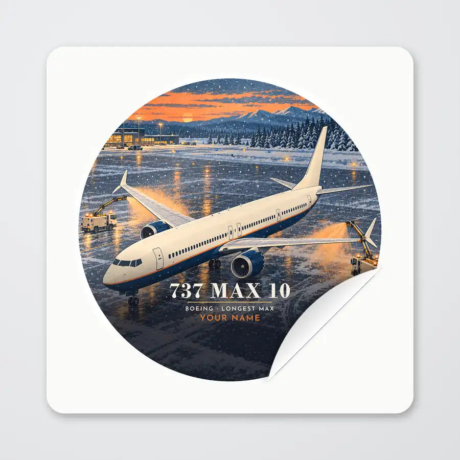 Boeing 737 MAX 10 - 3D + Name - Circle Sticker - Peel
