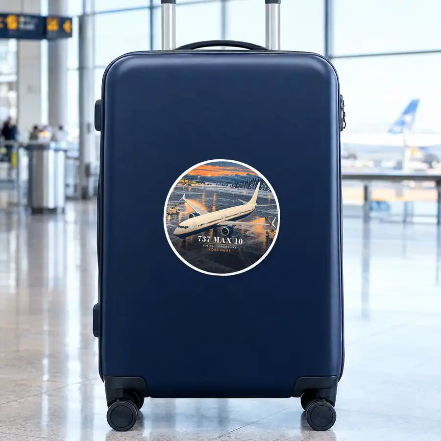 Boeing 737 MAX 10 - 3D + Name - Circle Sticker - Suitcase