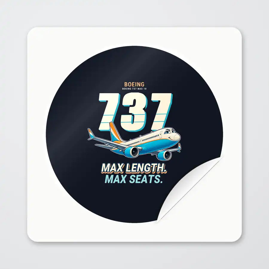 Boeing 737 MAX 10 - Cartoon - Circle Sticker - Peel