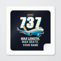 Thumbnail for Boeing 737 MAX 10 - Cartoon + Name - Square Sticker - Peel
