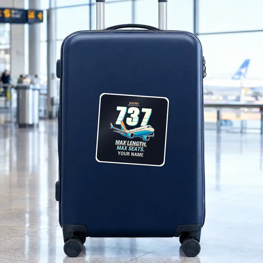 Boeing 737 MAX 10 - Cartoon + Name - Square Sticker - Suitcase
