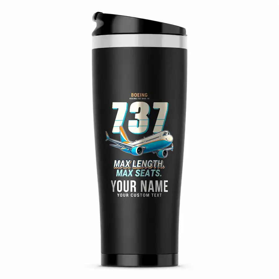 Boeing 737 MAX 10 - Cartoon + Name - Stainless Steel (No Holder) - Black