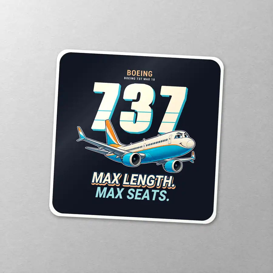 Boeing 737 MAX 10 - Cartoon - Square Sticker - Close-up