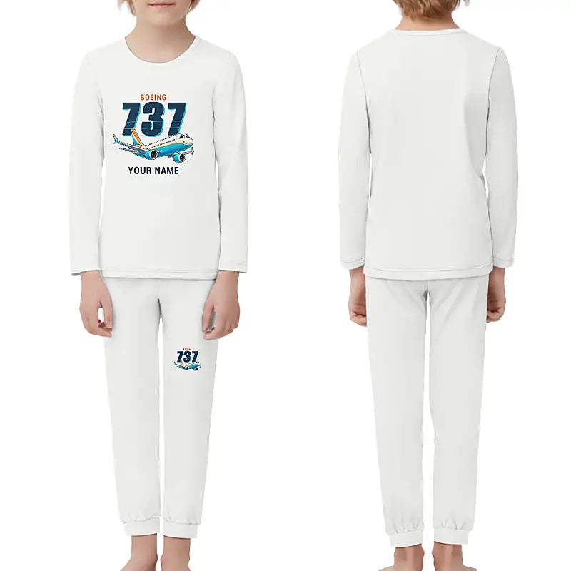 Boeing 737 MAX 10 - Children Pajamas - Cartoon Chest + Name - White
