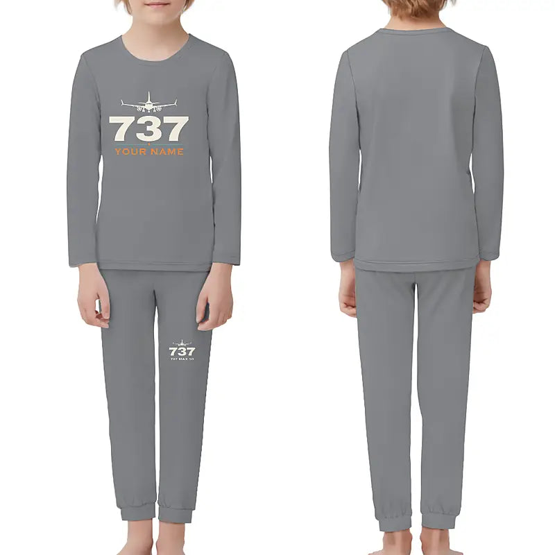 Boeing 737 MAX 10 - Children Pajamas - Heritage Chest + Name - Gray