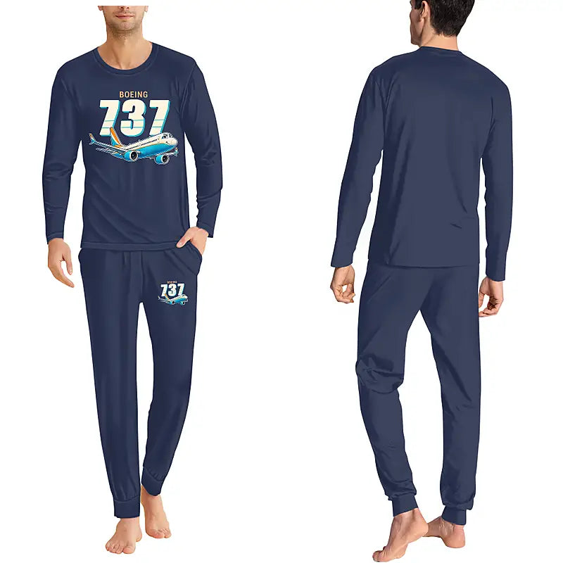 Boeing 737 MAX 10 - Men Pajamas - Cartoon Chest - Navy Blue